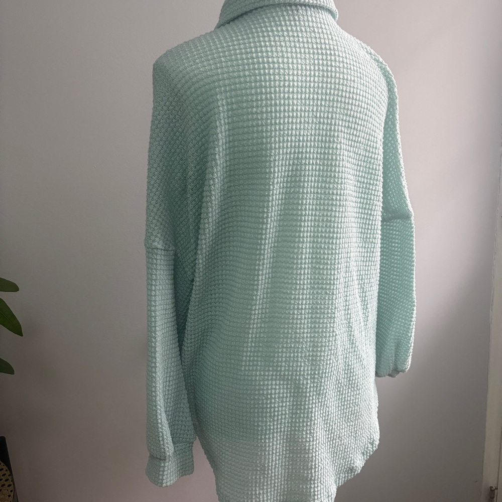Mint Green Waffle Knit Button-Up Top - Picture 3 of 5